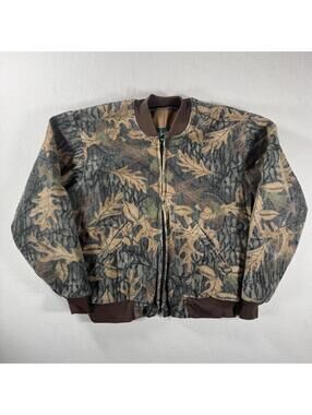 Vintage 90s Camo Hunting Thermal Lined Zip Up Bomber Jacket